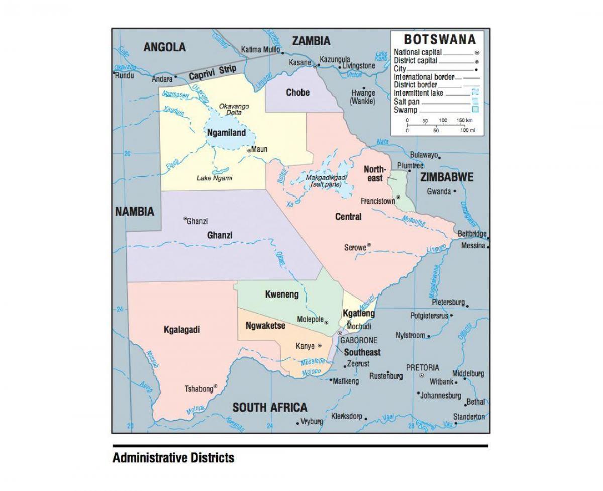 kort over Botswana med distrikter