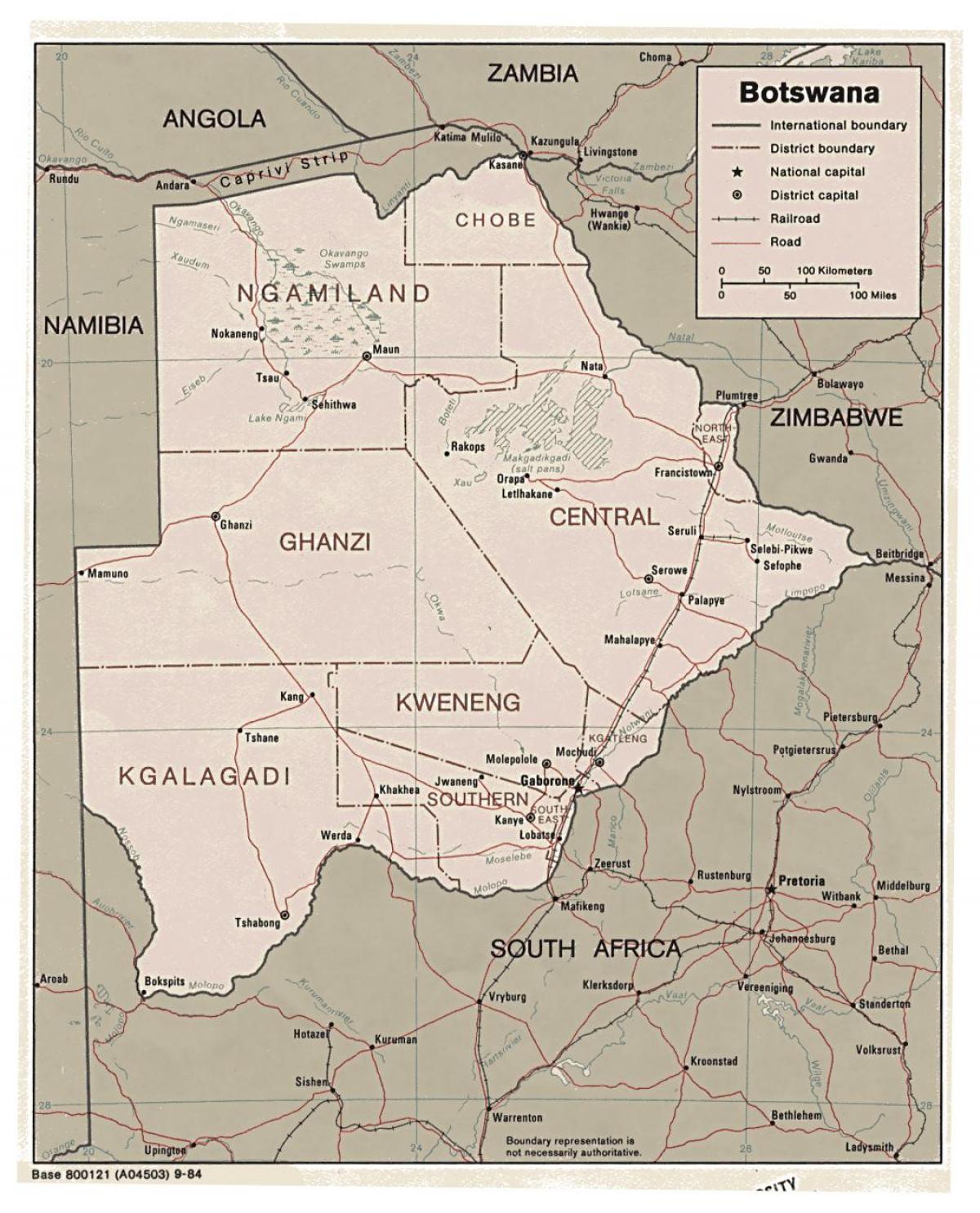 detaljeret kort over Botswana