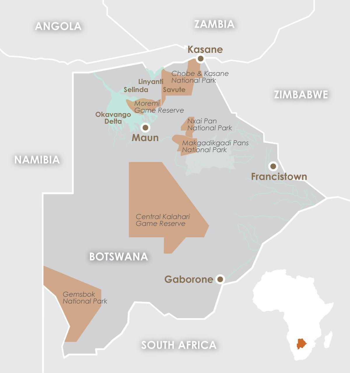 kort over maun, Botswana