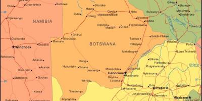 Kort over Botswana, der viser alle landsbyer