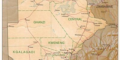 Kort over Botswana, der viser, byer og landsbyer